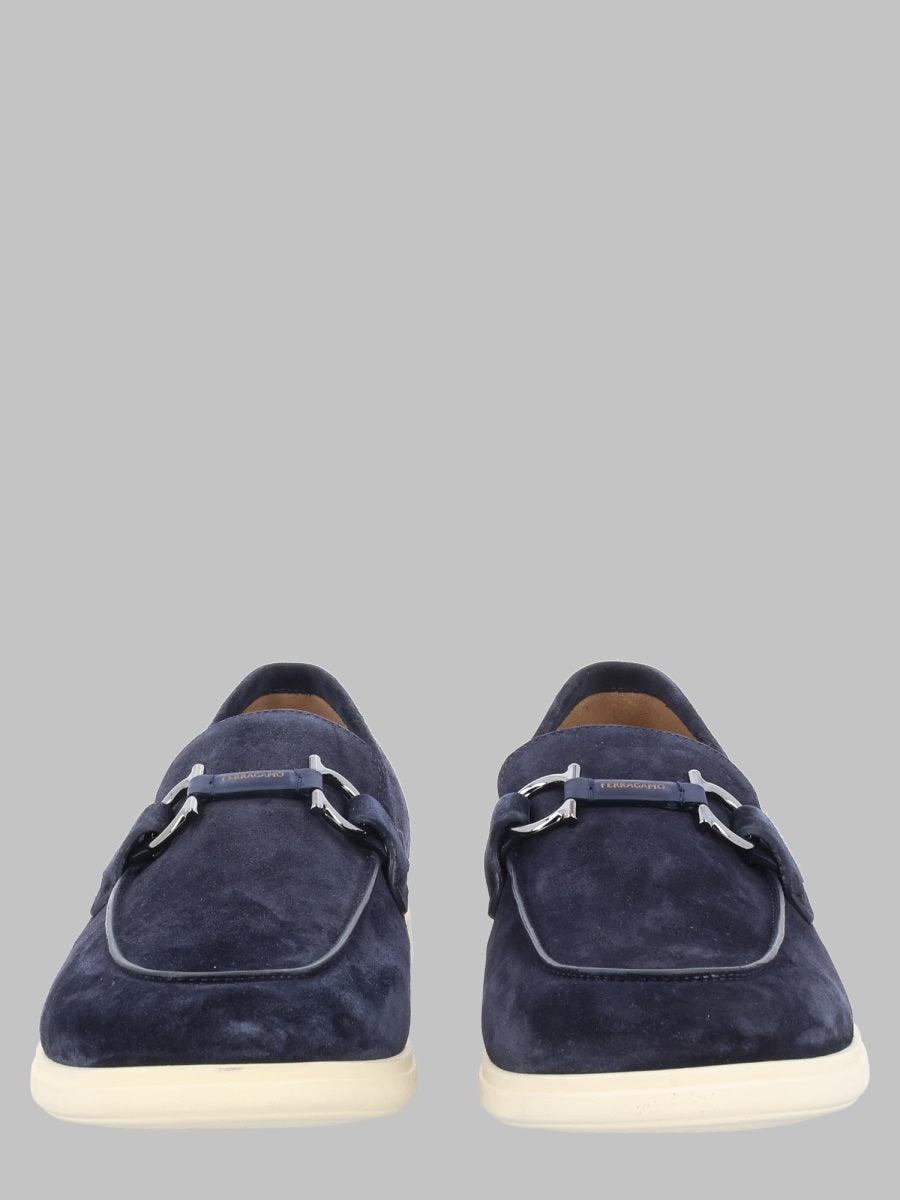 Loafers Gancini Blue Calf Leather