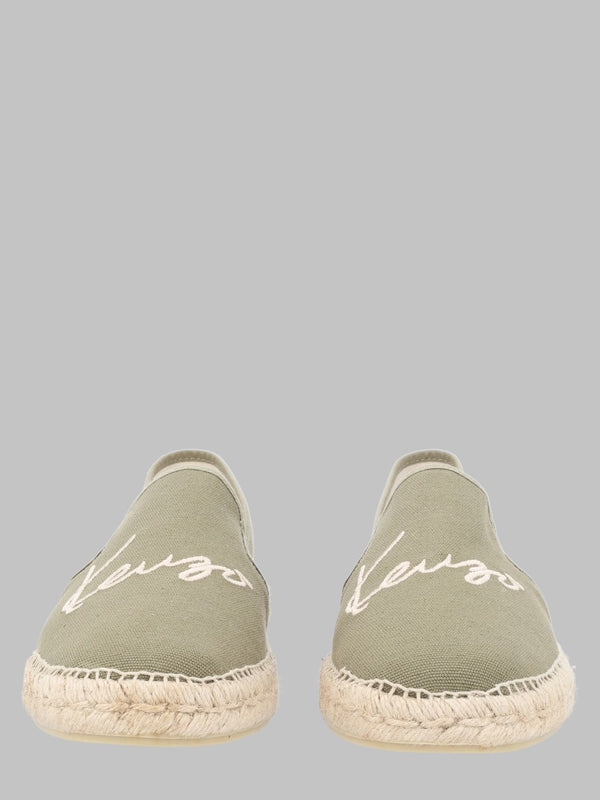 Espadrilles With Embroidered Logo Green Cotton Shoe