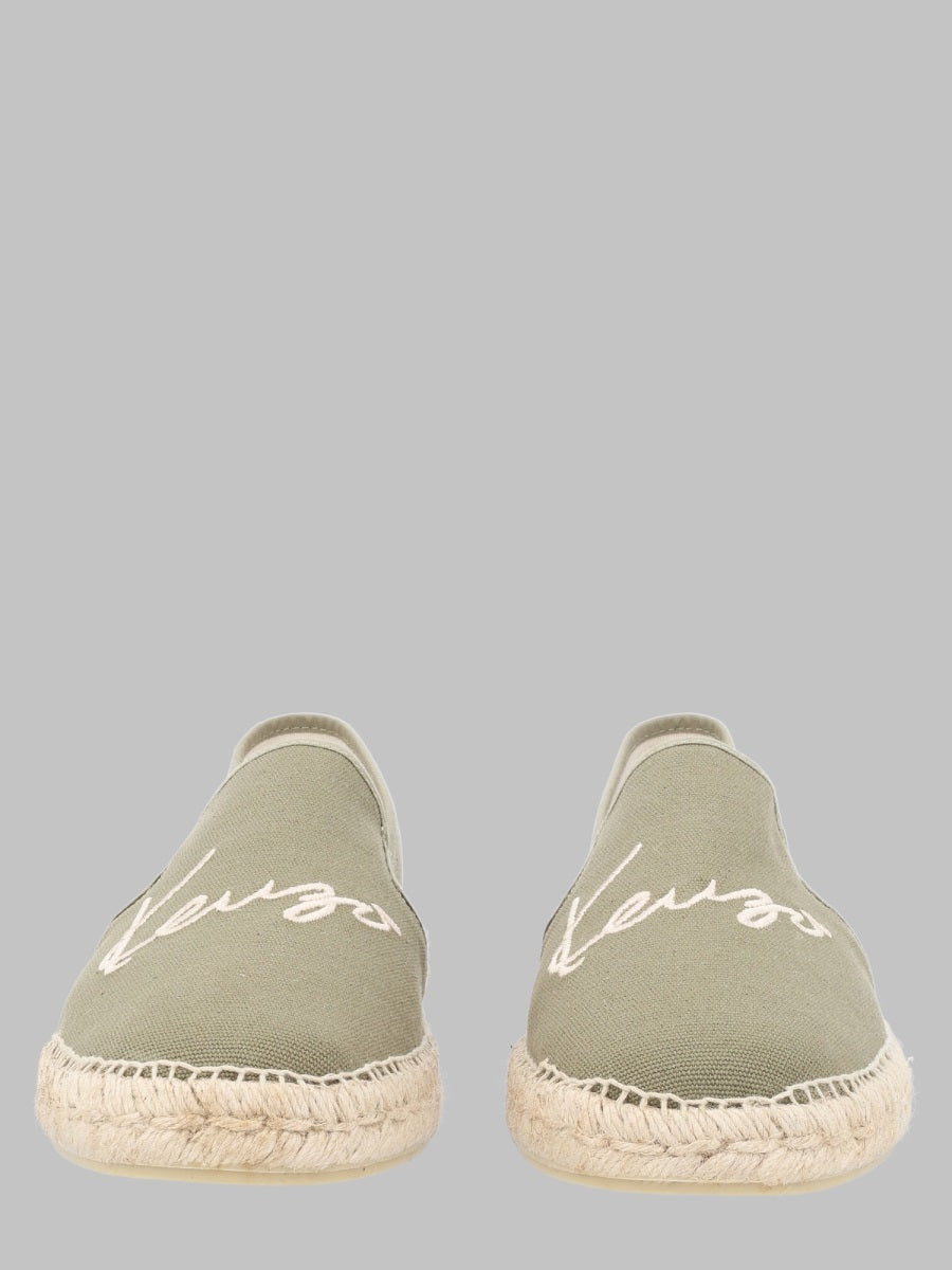 Espadrilles With Embroidered Logo Green Cotton Shoe
