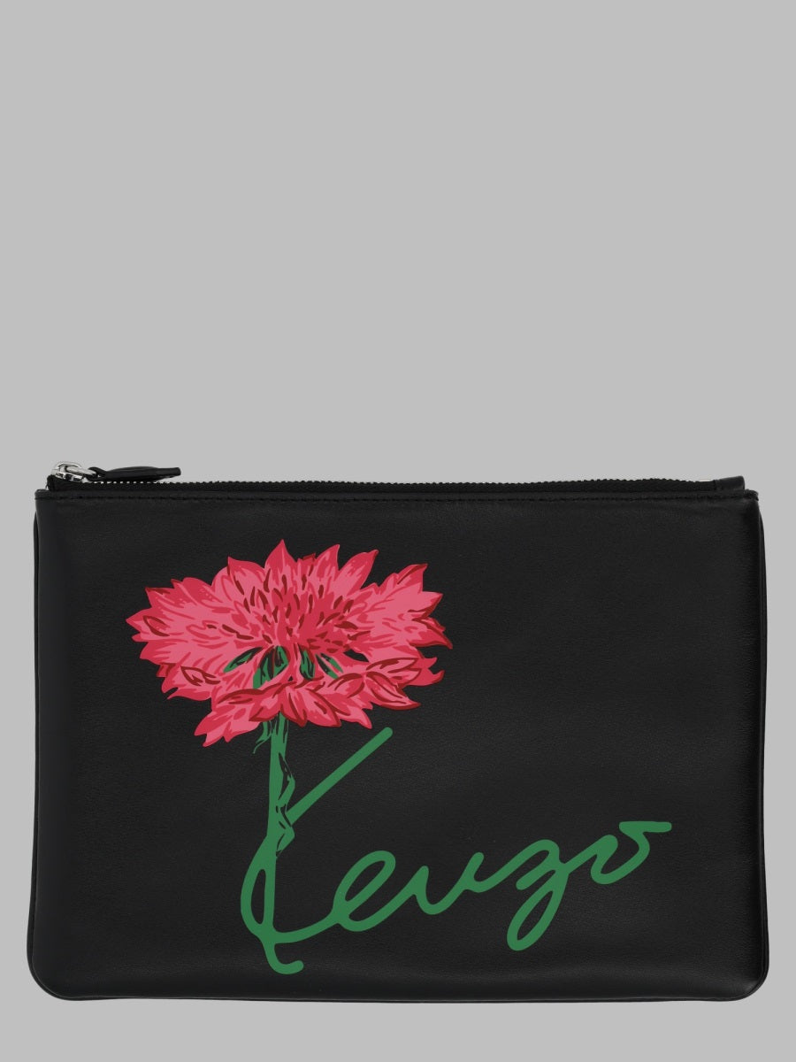 Clutch Tulip Leather Black Cow Bags