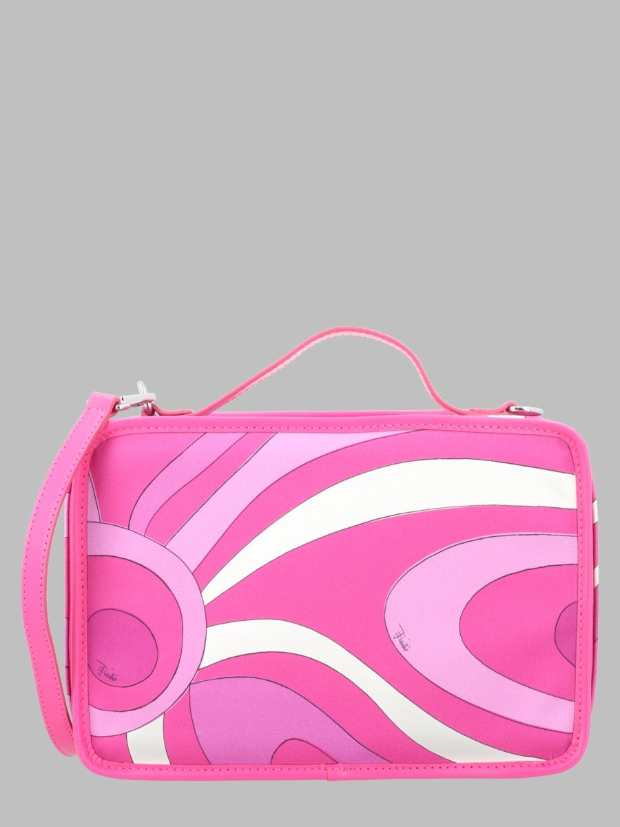 Handbag With All-Over Graphic Print Pink Cotton Handbags