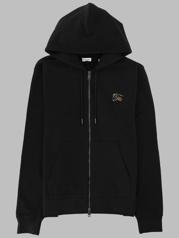 Hooded Zip Sweatshirt Black Cotton Sweatshirts