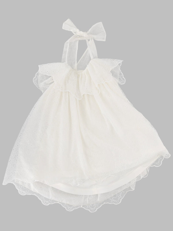 Dress Bow-Embellished Sangallo Ivory Polyester; Lining: Cotton