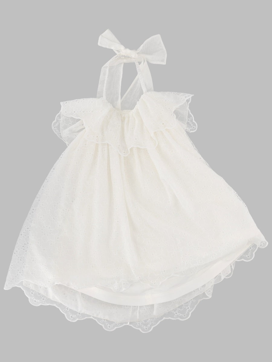 Dress Bow-Embellished Sangallo Ivory Polyester; Lining: Cotton