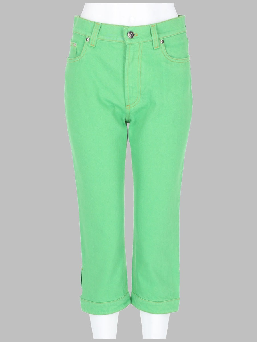 Jeans Capri With Medusa Patch, Green Cotton Trousers