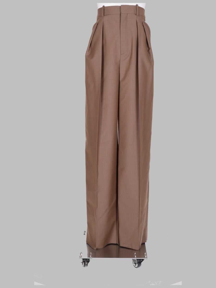 Tailored Wool-Silk Trousers Brown Virgin Wool