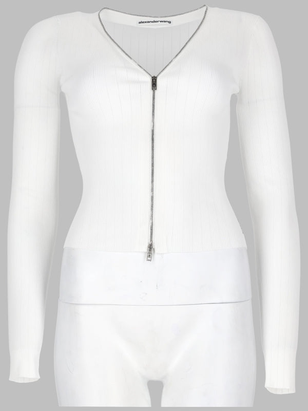 Cardigan Pointelle White Polyamide Jumpers