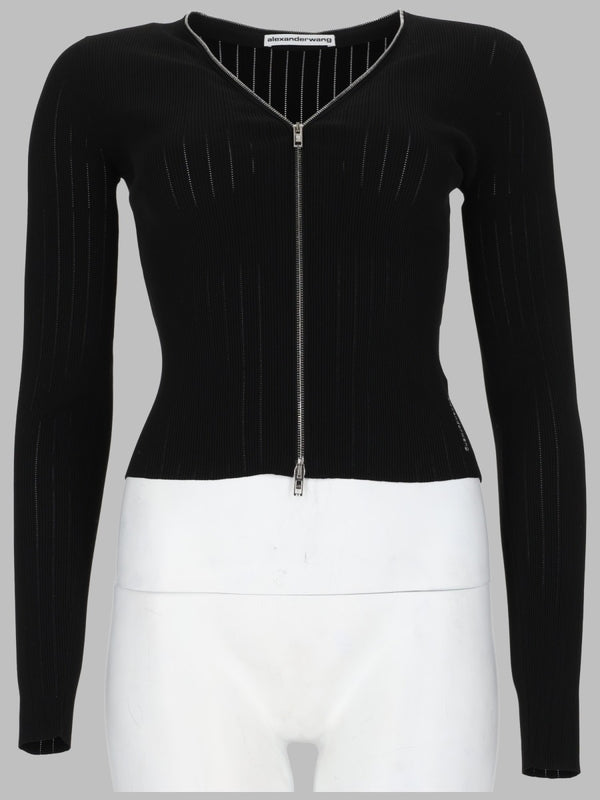 Cardigan Pointelle Black Polyamide Jumpers