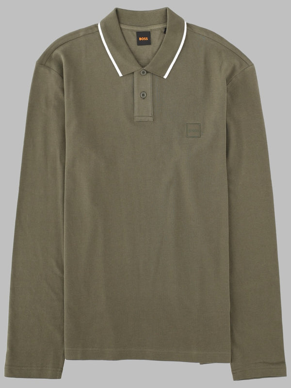 Polo Shirt Long Sleeve Green Cotton