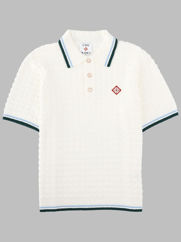 Bouclé Polo Shirt White Cotton Nylon
