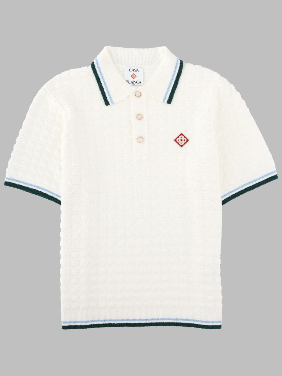Bouclé Polo Shirt White Cotton Nylon