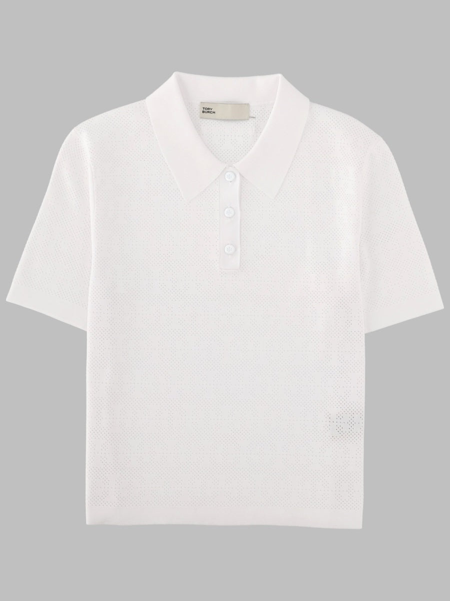 Polo Shirt Viscose Pointelle White