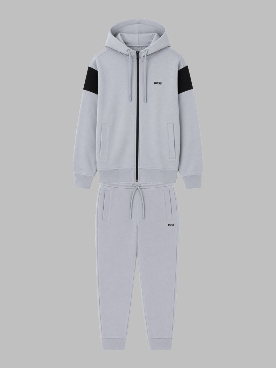 Tracksuit Set With Hood Grey Cotton Polyester Elastane Track Pants