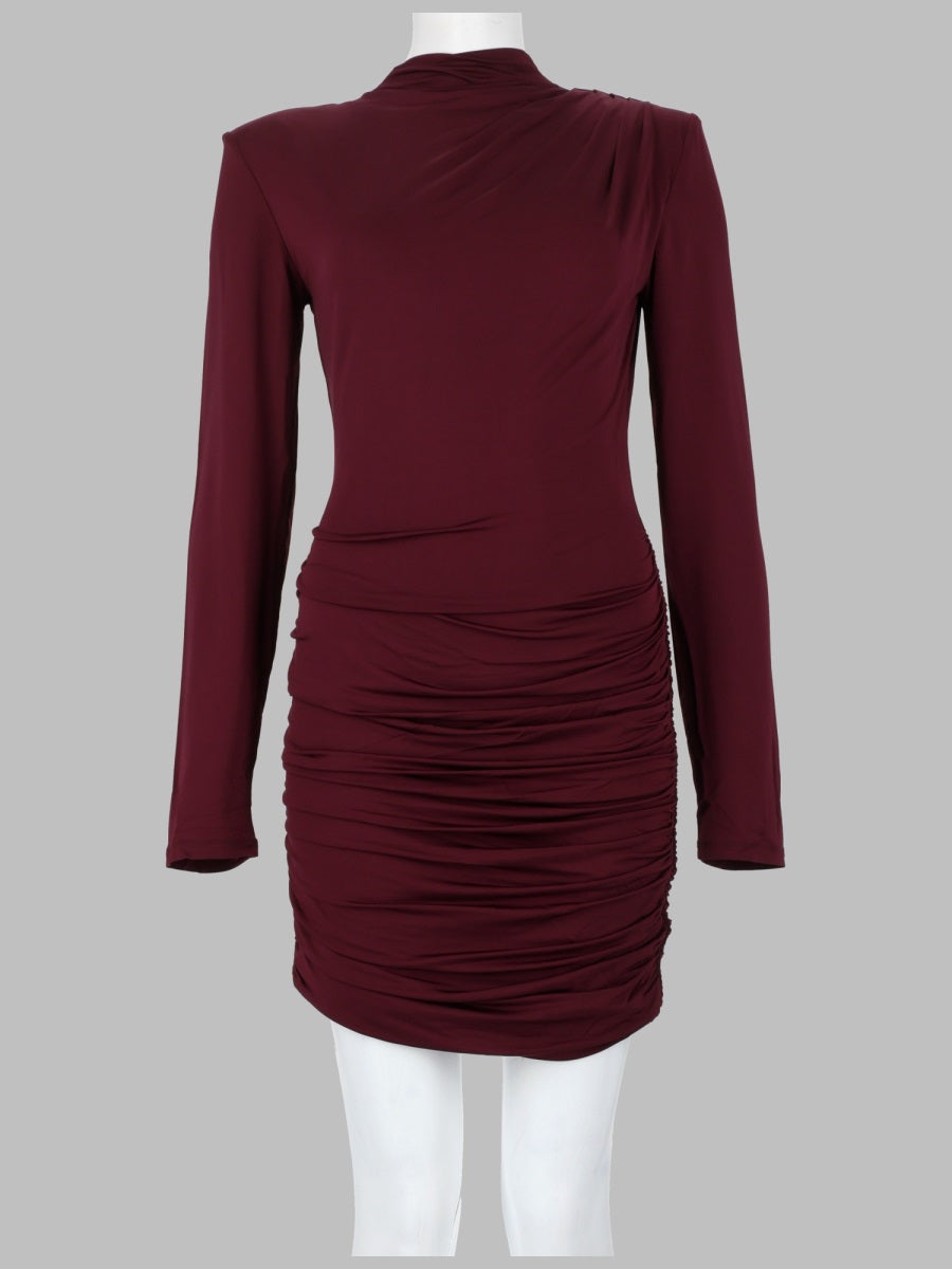 Draped Mini Dress Burgundy Viscose