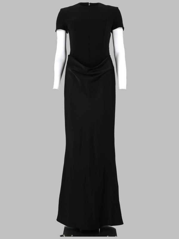 Dress With Draped Short Sleeves, Black Polyester Polyamide Elastane