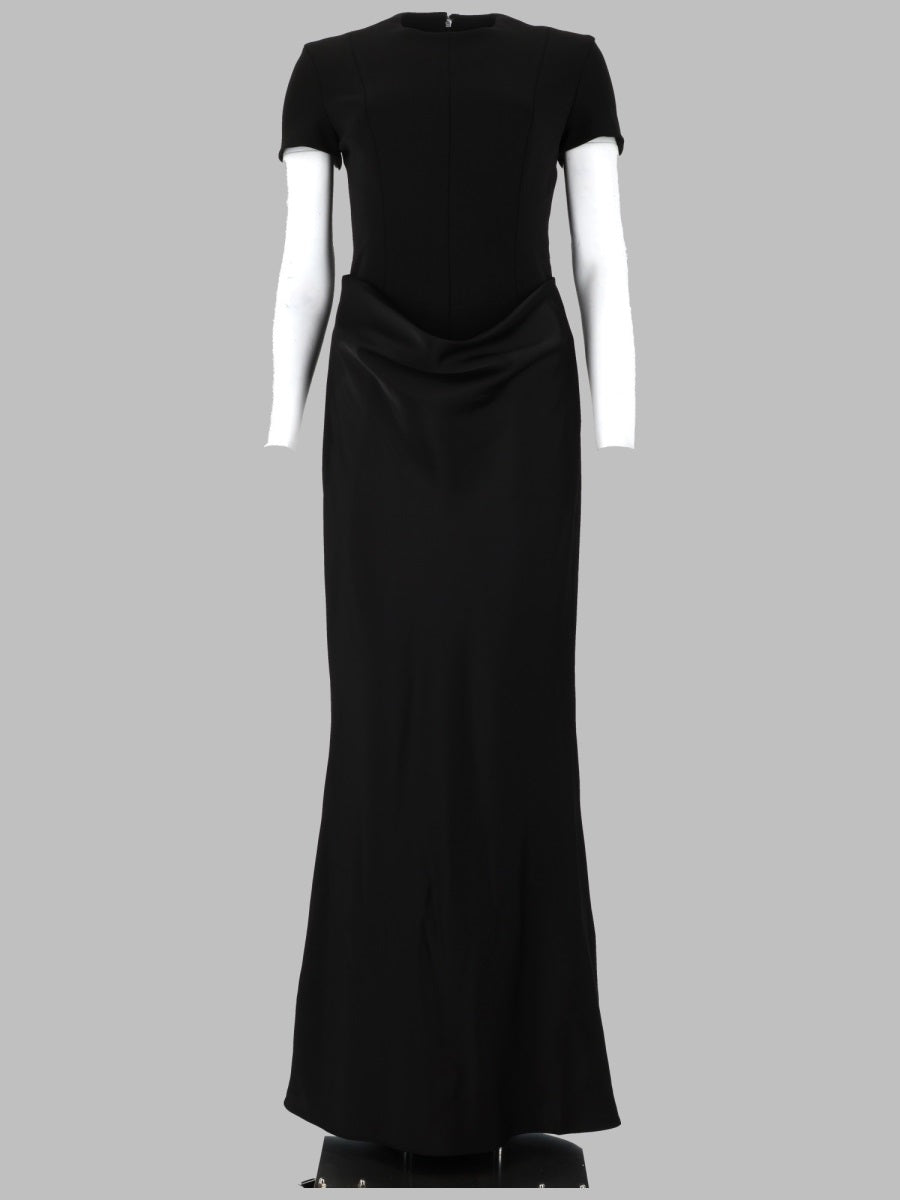 Dress With Draped Short Sleeves, Black Polyester Polyamide Elastane