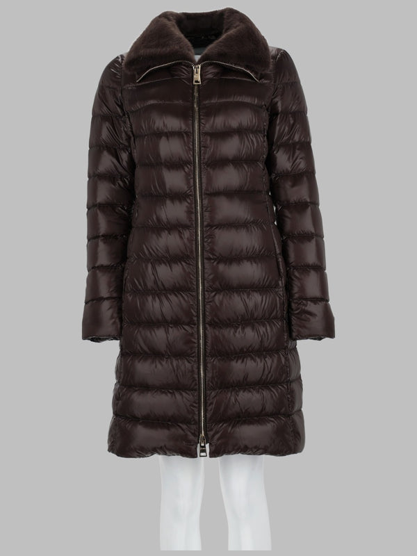 Long Down Jacket Brown Polyamide Trench & Raincoats