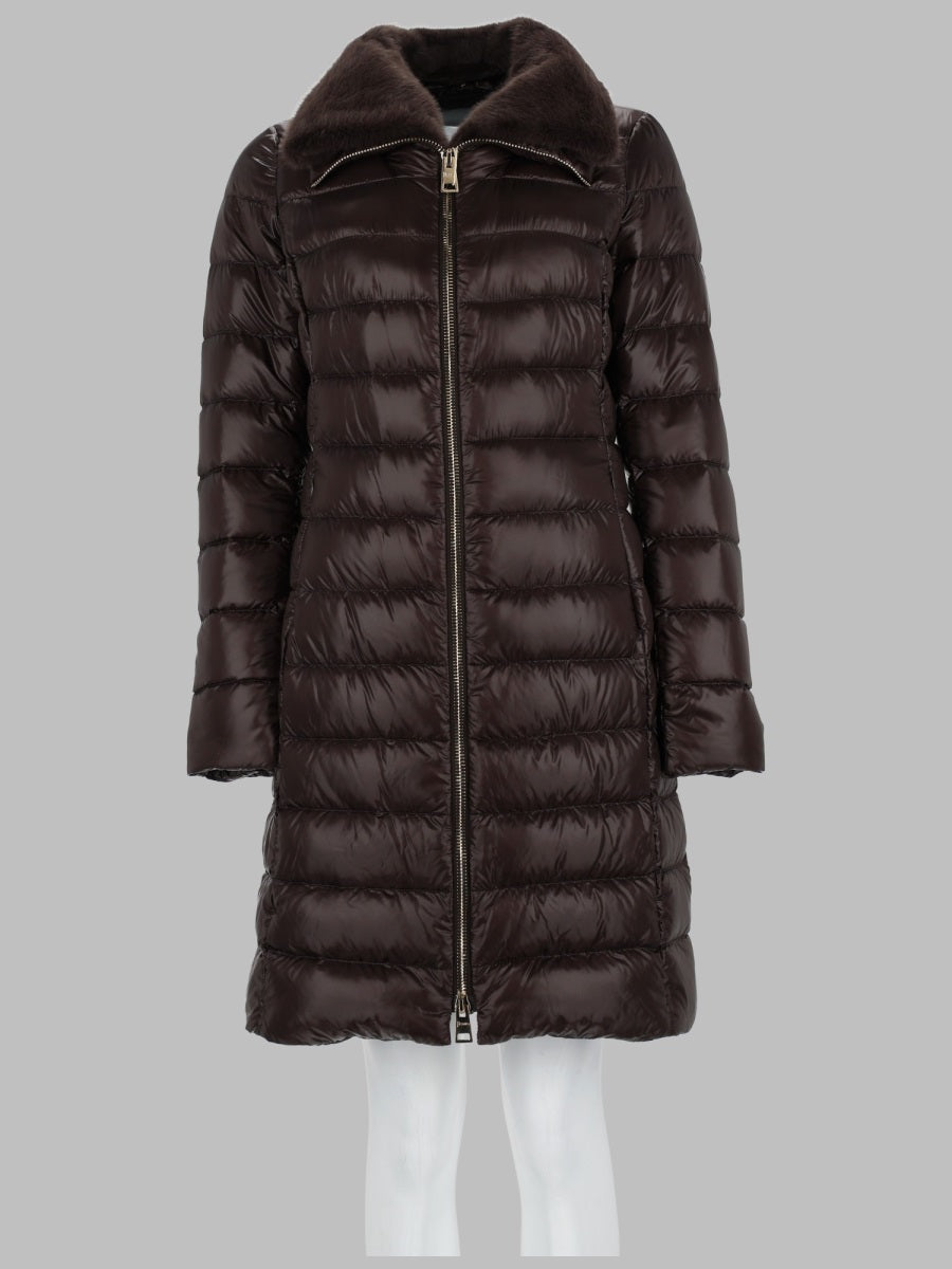 Long Down Jacket Brown Polyamide Trench & Raincoats