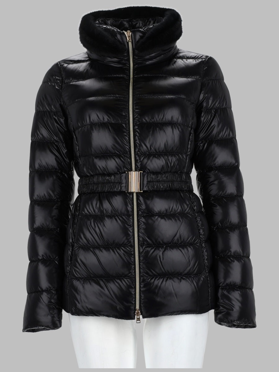 Belted Puffer Coat Black Polyamide Trench & Raincoats