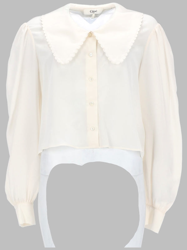 Blouse Puff-Sleeve Crêpe De Chine Ivory Silk Shirt