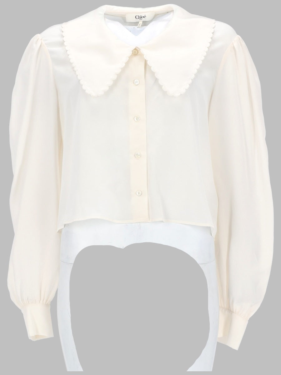Blouse Puff-Sleeve Crêpe De Chine Ivory Silk Shirt