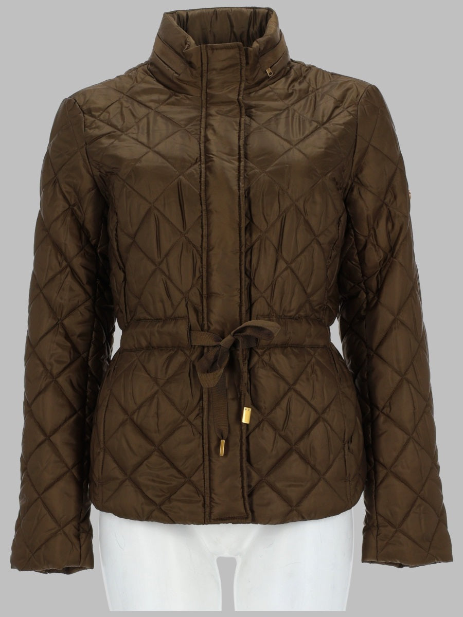 Quilted Belted Jacket Green Polyester Trench & Raincoats
