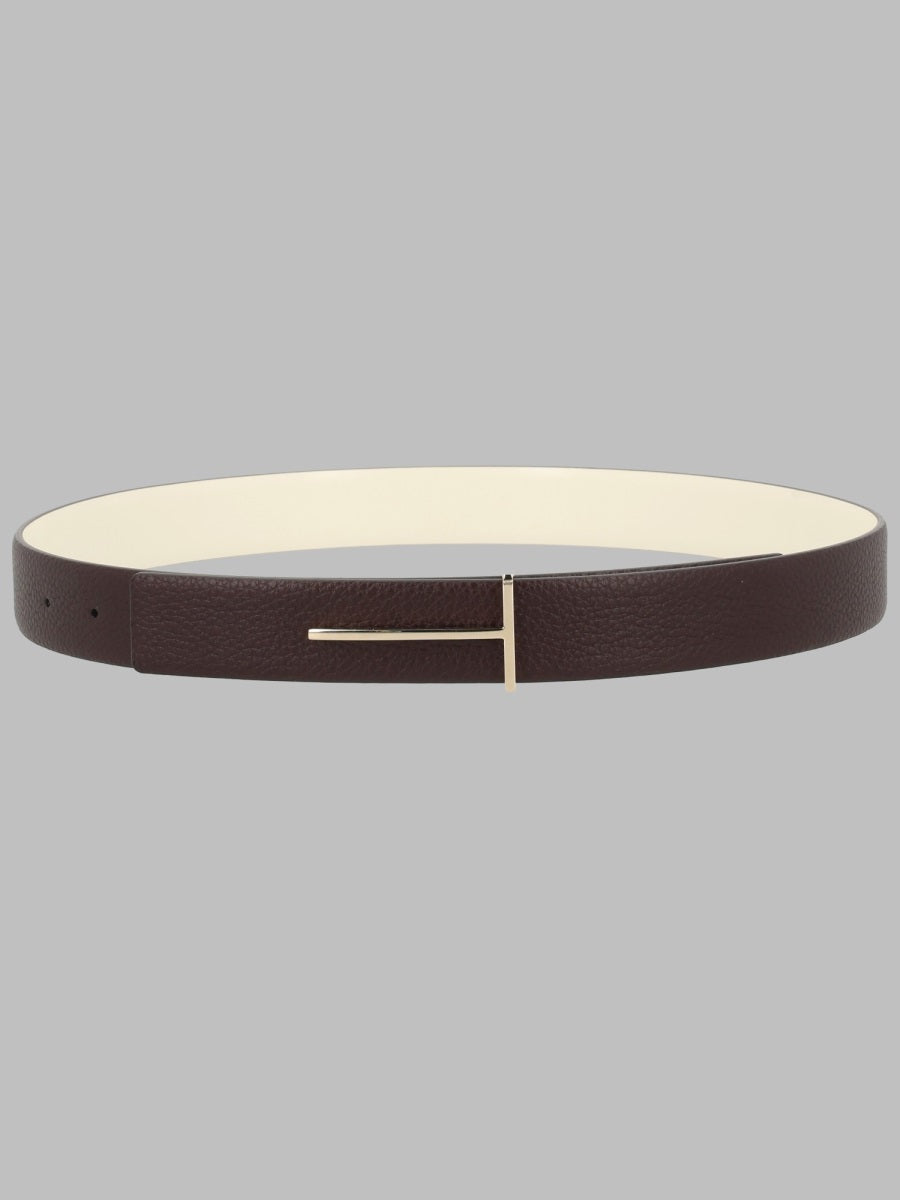 Leather Belt T-Buckle Brown