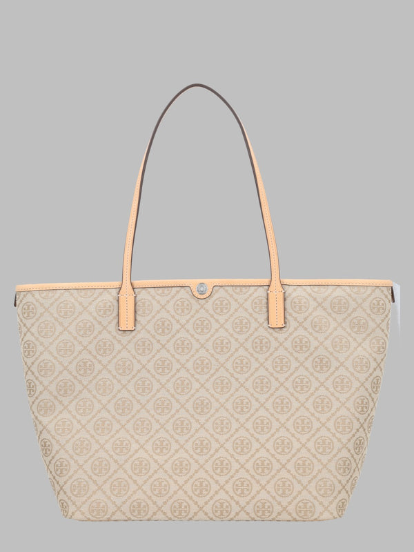 Tote Bag T Monogram Beige Cotton Polyester Handbags