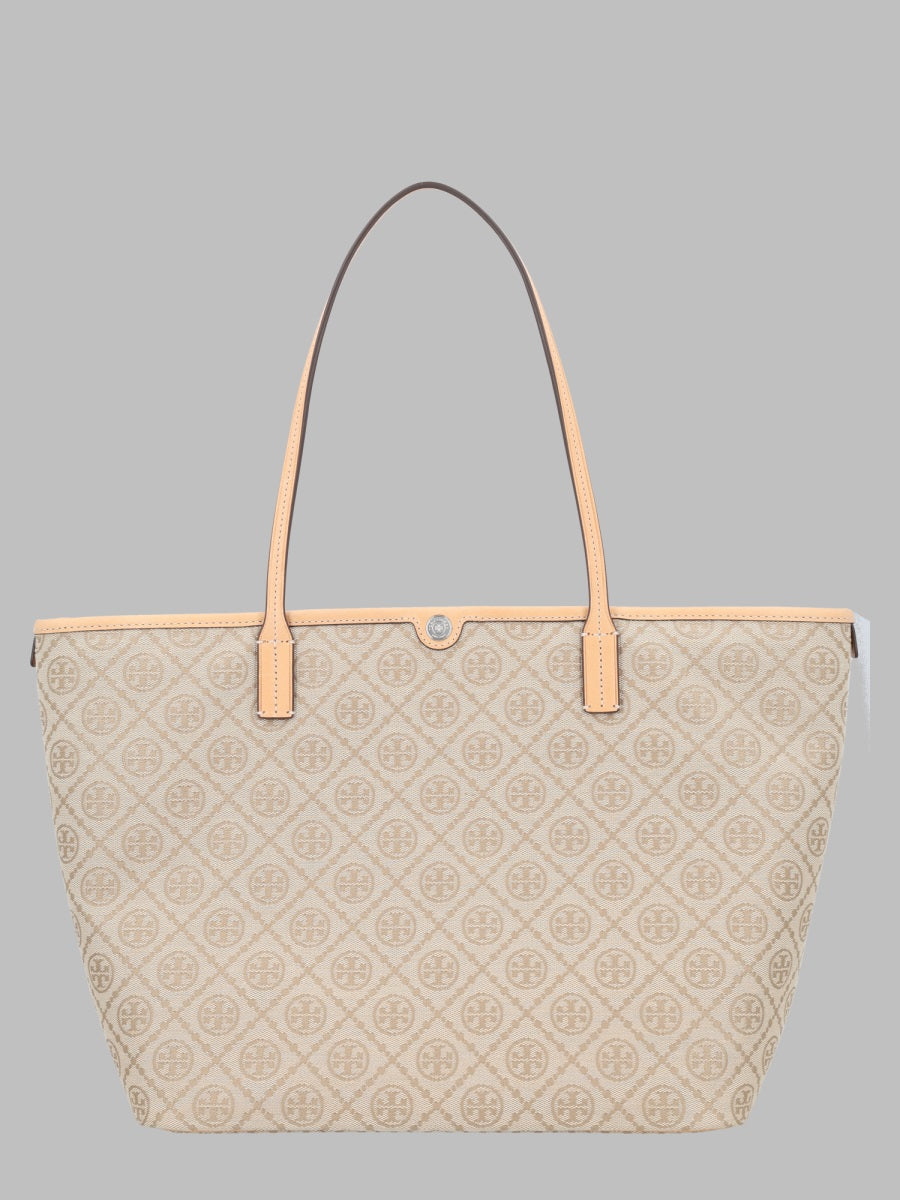 Tote Bag T Monogram Beige Cotton Polyester Handbags
