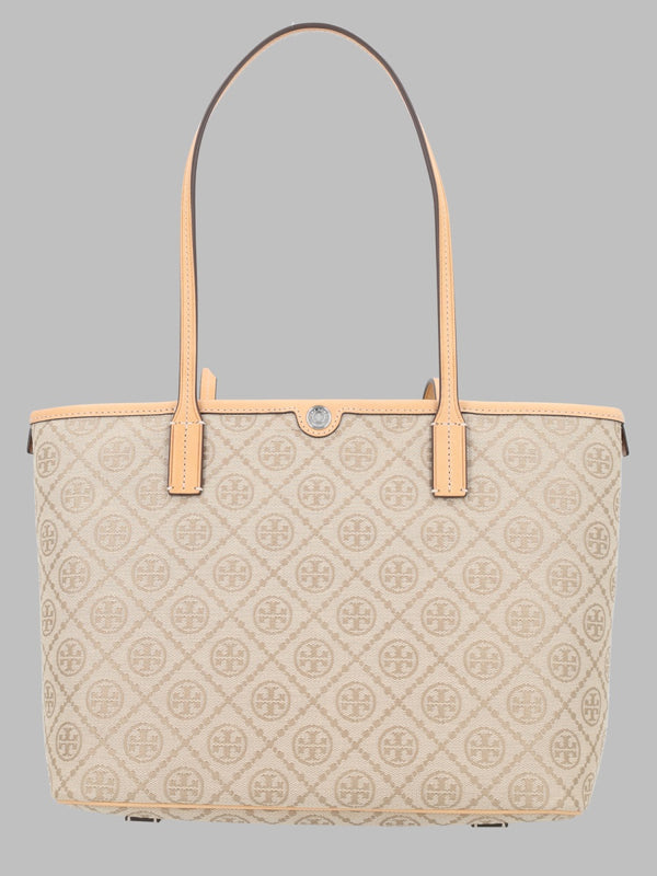 Shopping Bag T Monogram Beige Cotton Polyester Shoulder