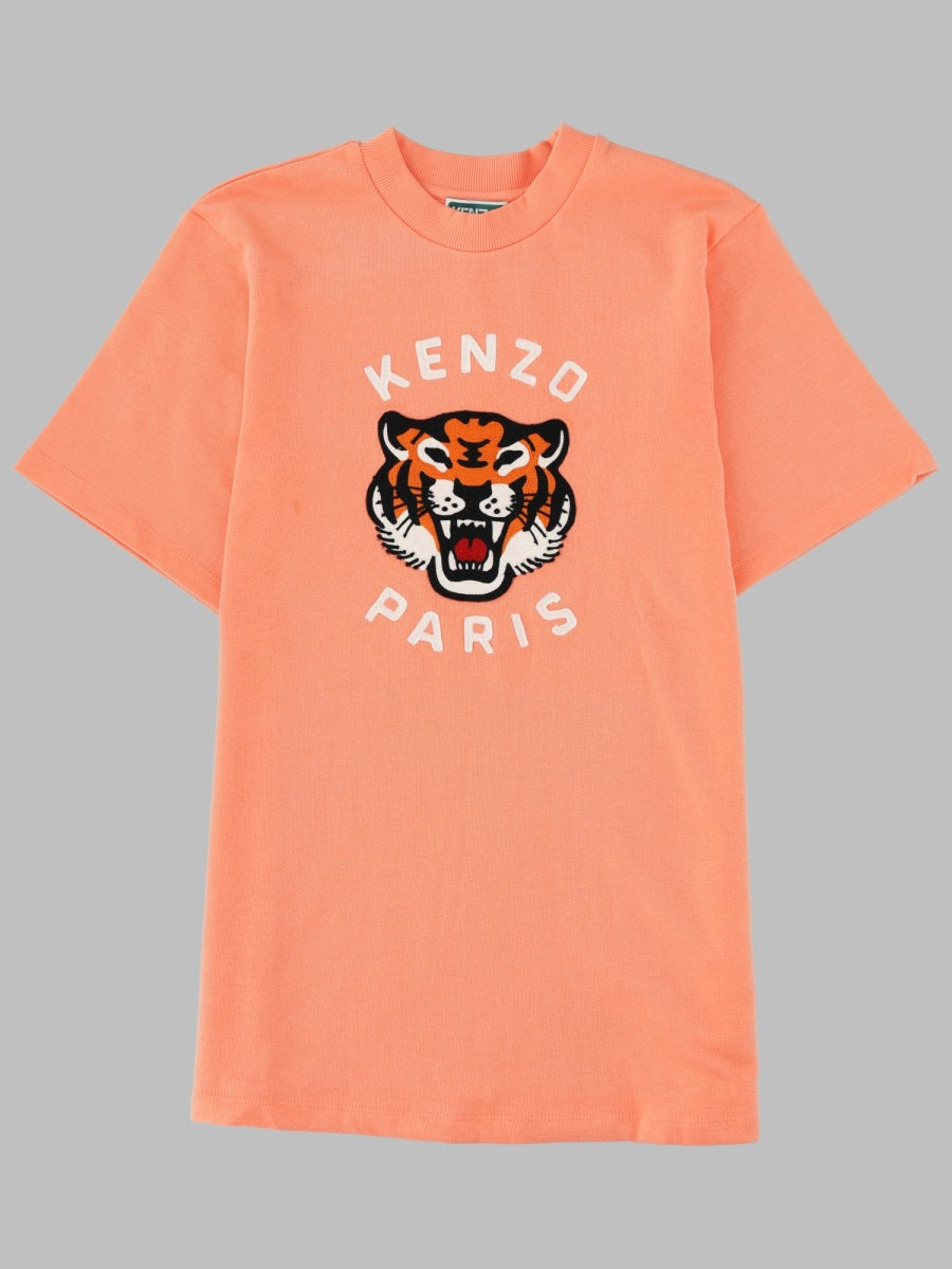 Dress With Tiger Head Embroidery Powder Cotton