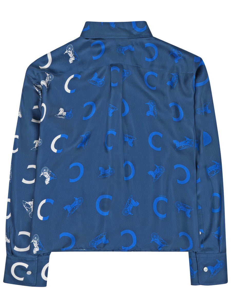 Short-Sleeved Silk Twill Shirt Blue