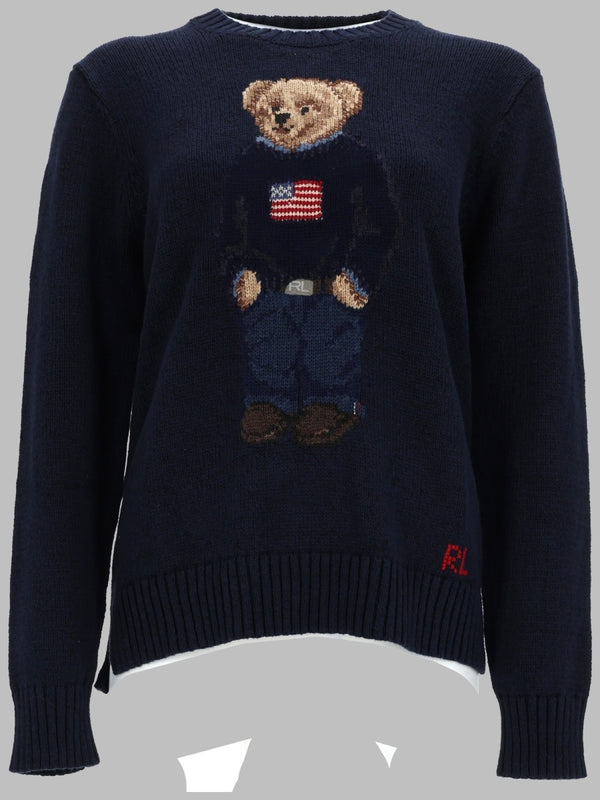 Knit Jumper Bear Blue Cotton Linen Jumpers
