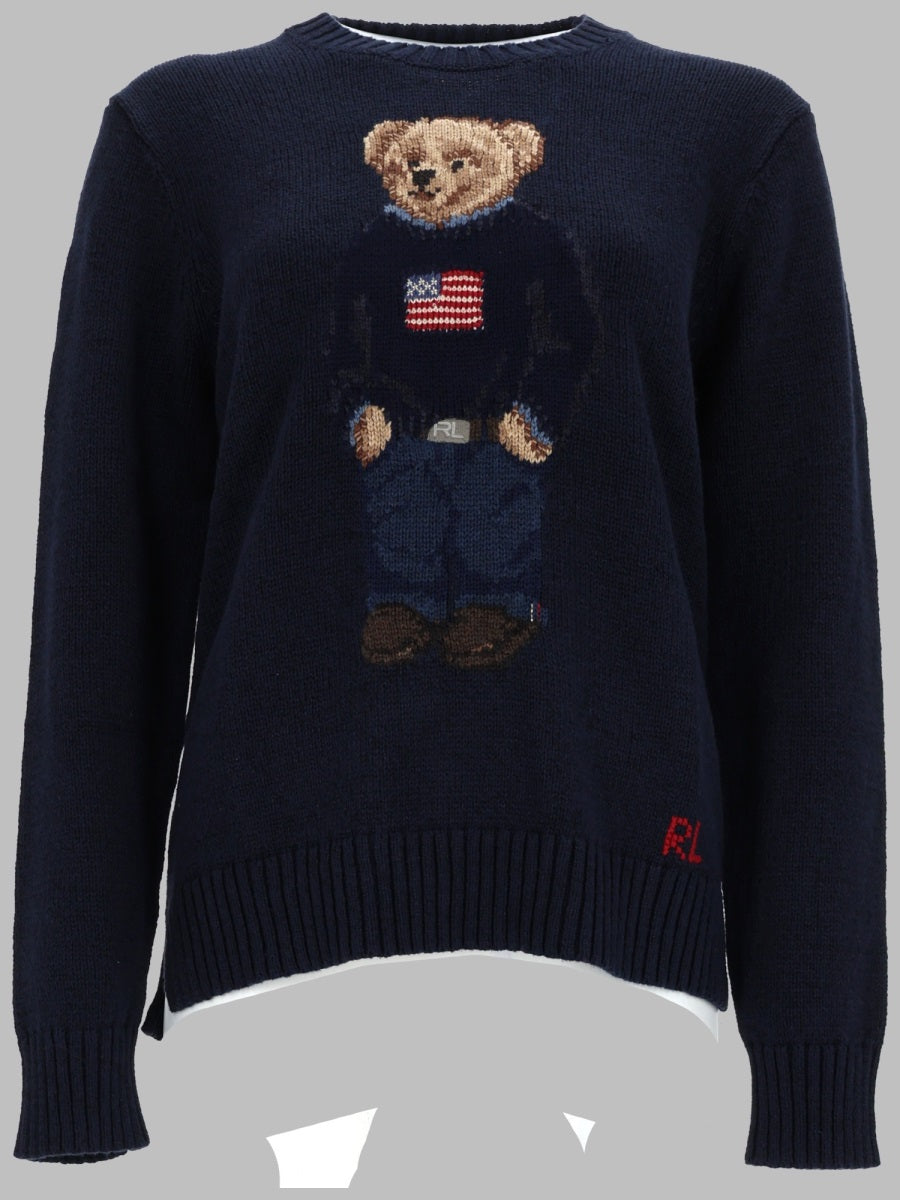 Knit Jumper Bear Blue Cotton Linen Jumpers