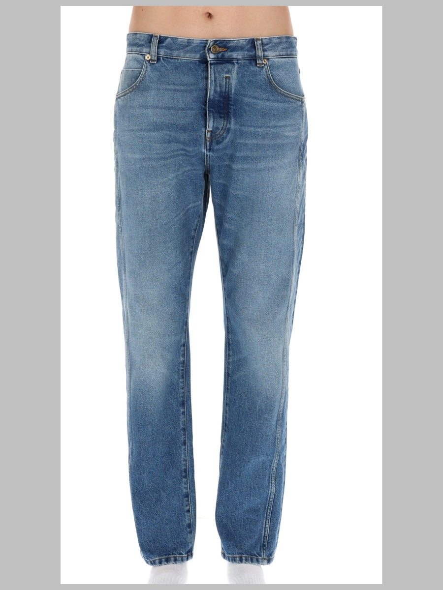 Jeans Straight Blue Denim Cotton