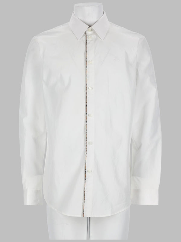 Shirt With Check Trim, White Cotton