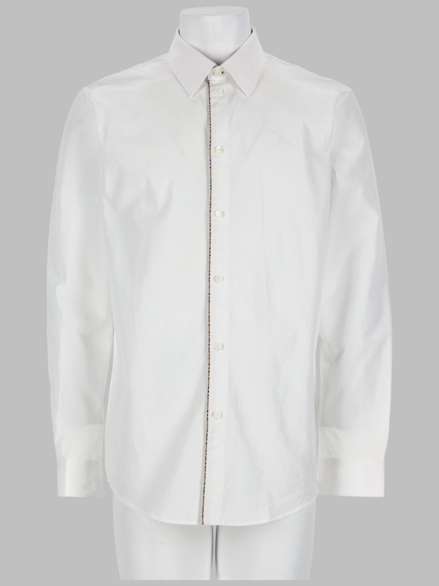 Shirt With Check Trim, White Cotton