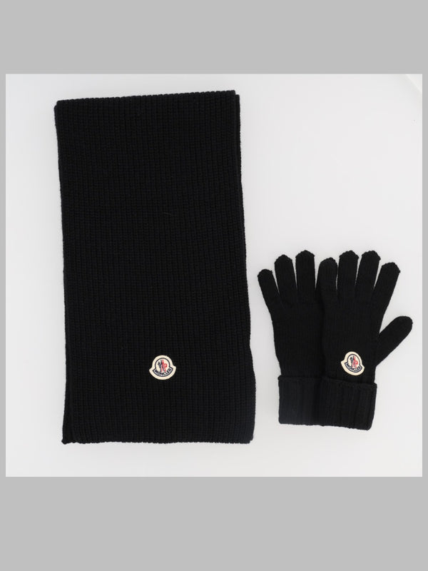 Knit Scarf And Glove Set, Virgin Wool, Black Sets