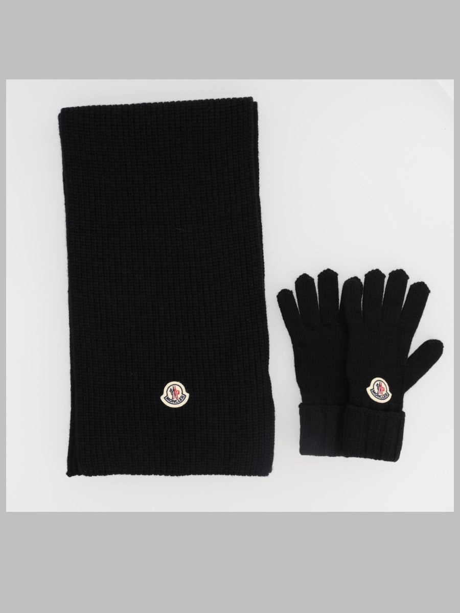Knit Scarf And Glove Set, Virgin Wool, Black Sets