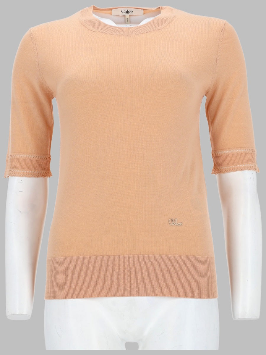 Pullover Short-Sleeve Wool Pink Tops