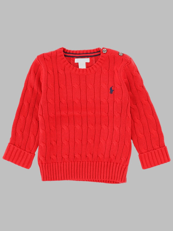 Sweater Cable-Knit Cotton Red Jumpers