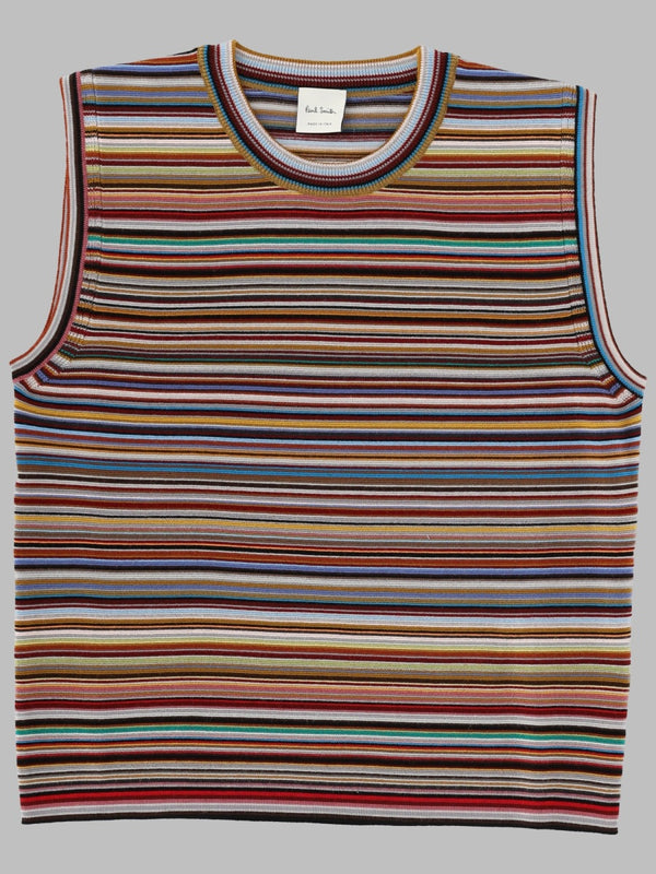 Sleeveless Merino Vest Signature Stripe Multicolour Wool Waistcoats & Gilets