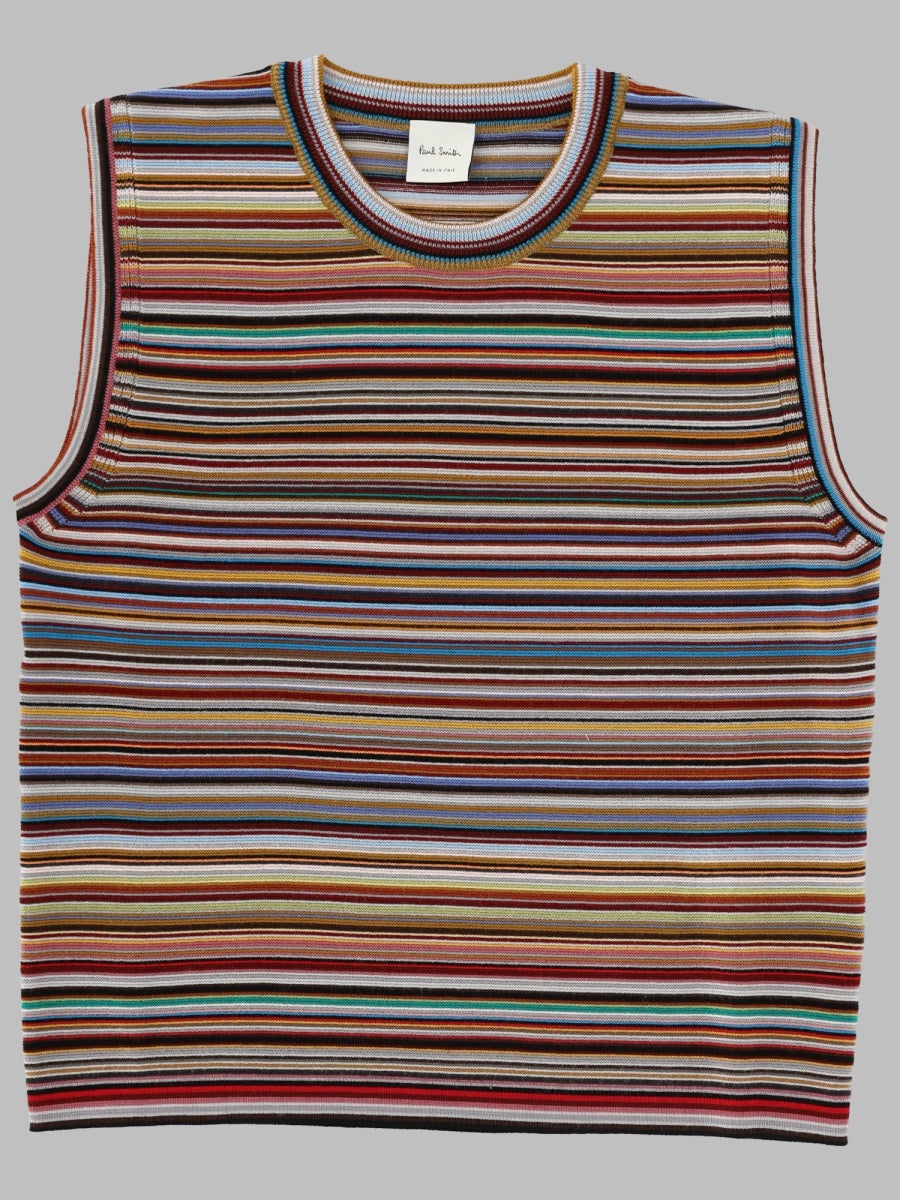 Sleeveless Merino Vest Signature Stripe Multicolour Wool Waistcoats & Gilets
