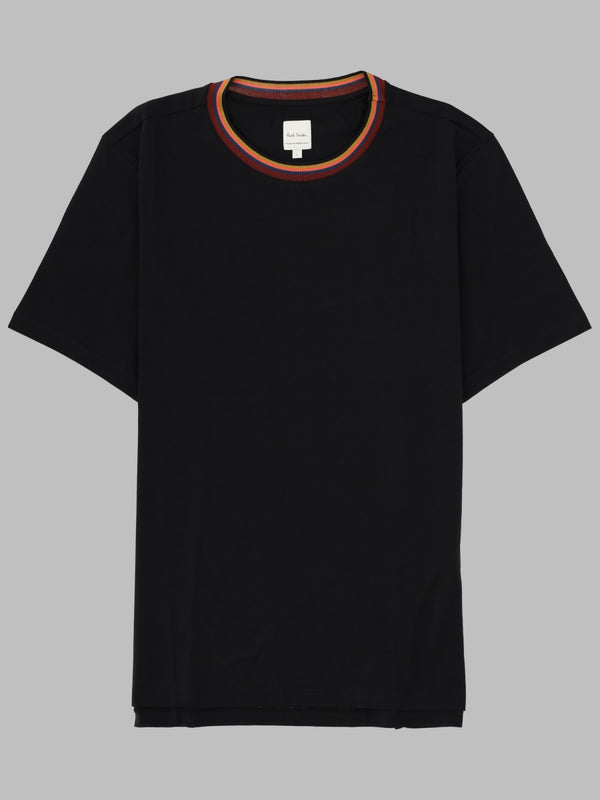 T-Shirt With Striped Collar And Logo Black Organic Cotton T-shirts
