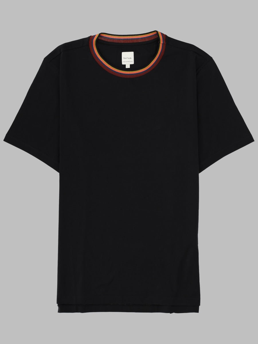 T-Shirt With Striped Collar And Logo Black Organic Cotton T-shirts