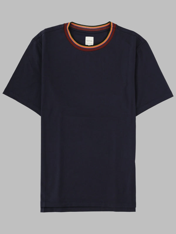 T-Shirt With Striped Collar, Blue Organic Cotton T-shirts