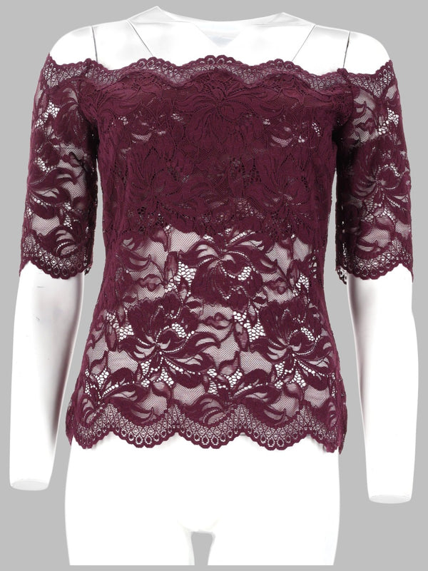 Top Off-Shoulder Burgundy Polyamide Tops