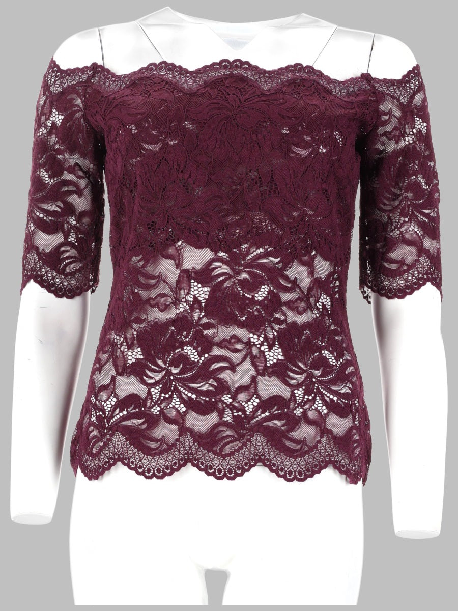 Top Off-Shoulder Burgundy Polyamide Tops