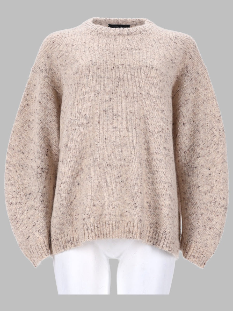 Buttoned Knit Sweater With Lurex, Beige Wool Jumpers