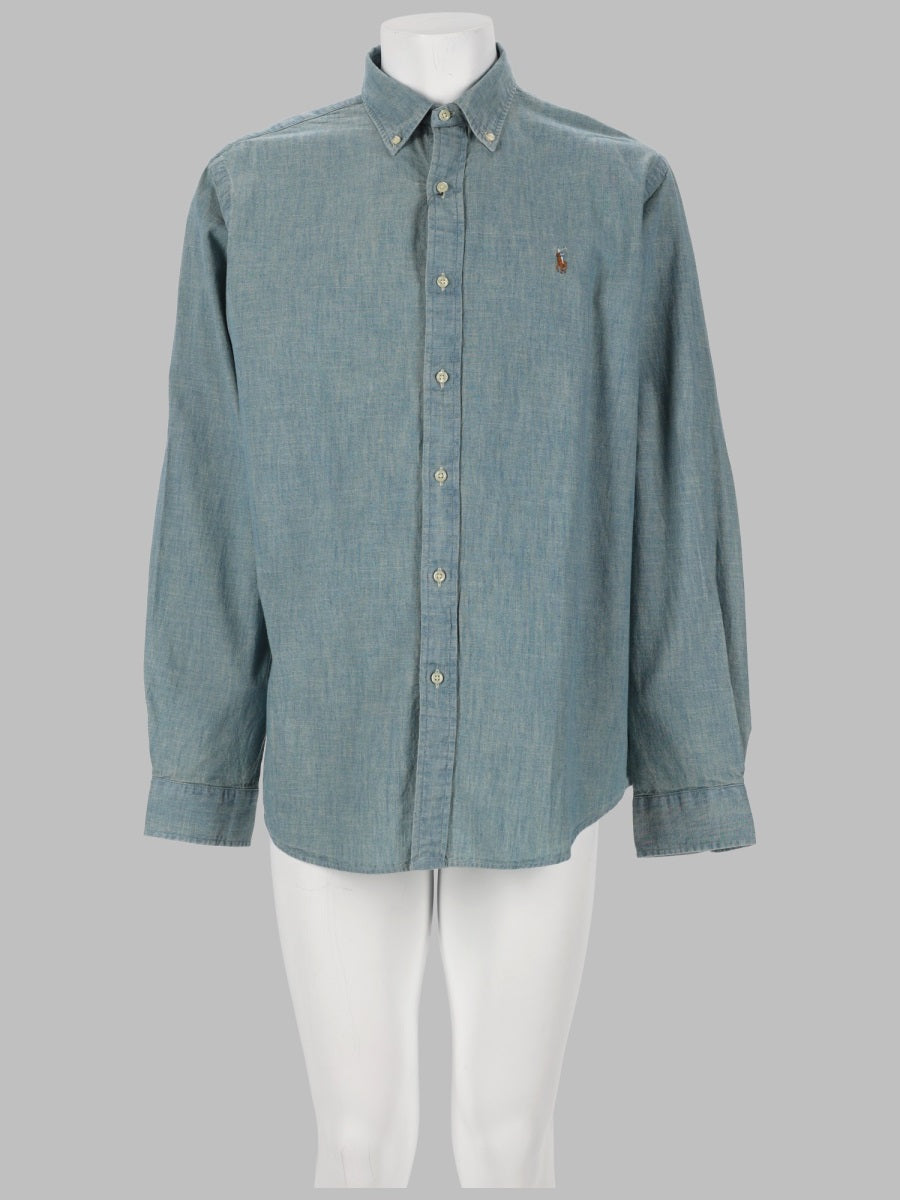 Shirt Chambray With Logo Blue Cotton